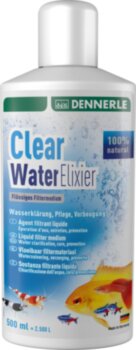 Добавка Dennerle Clear Water Elixier 500 мл. Концентрат минеральных частиц, которые удаляют из воды мельчайшие примеси, неприятные запахи, аммиак, тяжелые металлы, остатки лекарств и другие вредные вещества на 1250 литров на 2500 литров