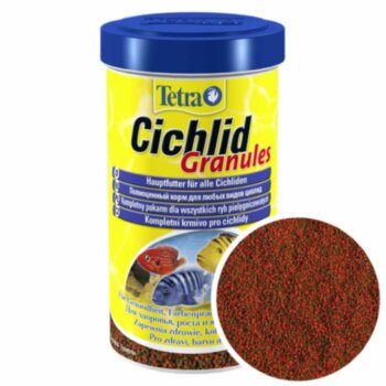 Корм для Цихлид Tetra Cichlid Granules, банка 500 мл. Основной корм для средних цихлид в виде гранул.