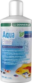 Добавка Dennerle Aqua Elixier 500 мл. Мгновенно нейтрализует хлор. Связывает токсичные тяжелые металлы, такие как медь и свинец. Защищает жабры, слизистые оболочки и плавники рыб на 2500 литров