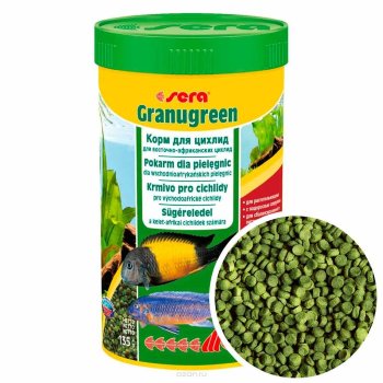 Корм для мелких растительноядных Цихлид Sera Granugreen, банка 250 мл. Основной корм для мелких травоядных Цихлид