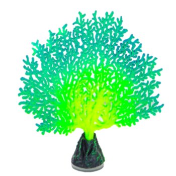 Флуоресцентная декорация Gloxy Коралл веерный зеленый, 13,5х3х16 см. Пластиковая флуоресцентная декорация для использования в аквариумистике и фитодизайне.
