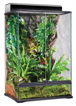 Террариум из стекла 60x45x90см с дверцами, сеткой и декоративным фоном Exo Terra Террариум из стекла с дверцами, сеткой и декоративным фоном. Высокий бортик передней стенки позволяет создать водоем или разместить толстый слой грунта 