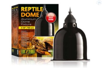 Светильник Reptile Dome с отражателем для ламп до 160 Вт Exo Terra ​Светильник Reptile Dome с отражателем имеет удлиненный плафон, увеличивающий площадь отражения лучей за счет большей площади отражающей поверхности. 