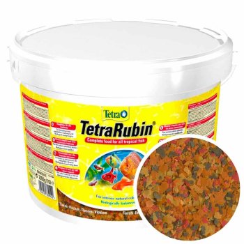 Корм для окраса всех рыб Tetra Rubin, ведро 10 л. Корм для всех рыб, смесь хлопьев с усилителем цвета, подходит для ежедневного кормления.