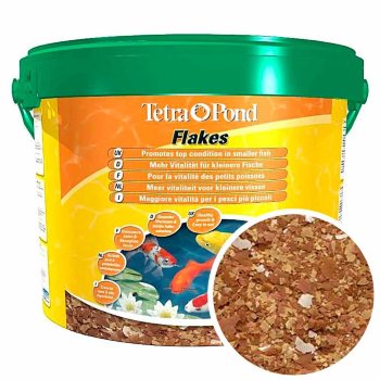 Основной корм для всех прудовых рыб Tetra Pond Flakes, ведро 10 л. Основной корм в виде хлопьев, особенно удобен для молодых рыб и рыб с маленьким ртом.