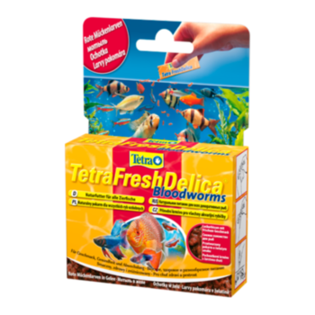 Лакомства для рыб в форме желе Tetra Fresh Delica Bloodworms 48 г. Лакомства в форме желе для рыб — мотыль для здорового и натурального рациона декоративных рыбок.