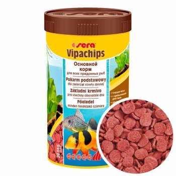 Основной корм для сомов Sera Vipachips, банка 250 мл. Основной корм для сомов, состоящий из тонущих чипсов для всех донных рыб