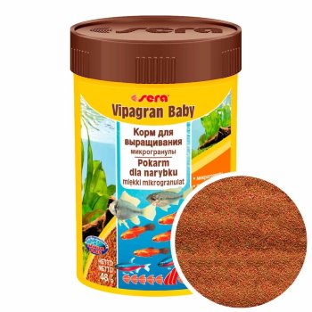 Корм для мальков Sera Vipagran Baby, банка 100 мл. Основной корм для мальков рыб, микро гранулы для всех рыб