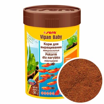Корм для мальков рыб Sera Vipan Baby, банка 100 мл. Основной корм для мальков рыб, микро хлопья для всех рыб