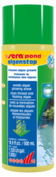 Средство для пруда Sera Pond ALGEN STOP 500 мл. Свободный от водорослей пруд надолго Предотвращает рост водорослей
 Предотвращает новое разрастание водорослей