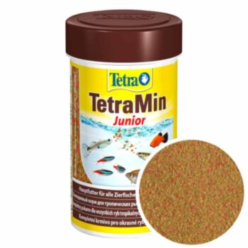 Корм для мальков рыб Tetra Min Junior 100мл. Основной корм для мальков рыб, более 1 см в длину, богат протеинами для здорового роста.