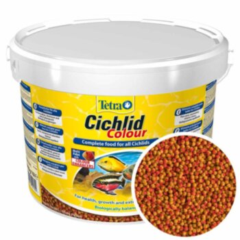 Корм для окраса Цихлид Tetra Cichlid Colour, ведро 10 л. Корм для цихлид, содержит природные усилители цвета для яркой окраски всех видов красных, оранжевых и желтых цихлид