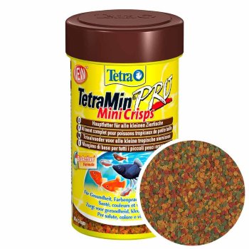 Основной корм для всех рыб Tetra Min Mini Pro Crisps, банка Основной, ежедневный корм для всех видов аквариумных рыб в виде мини чипсов.