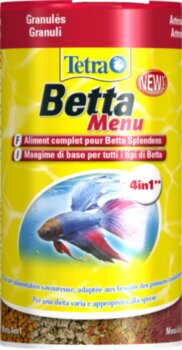Корм Tetra Betta Menu 100 мл. Корм для петушков. 4 ячейки, в которых содержатся мини-хлопья, гранулы, чипсы и артемия для разнообразного и вкусного питания