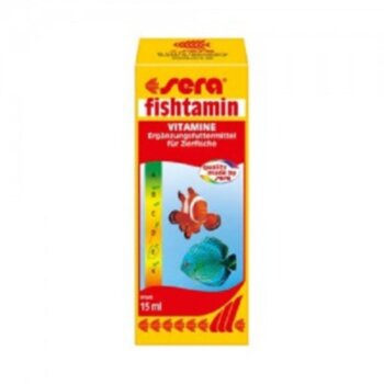 Витамины для рыб Sera Fishtamin 15мл. Мульти-витаминный препарат для: укрепления защитных сил организма рыб