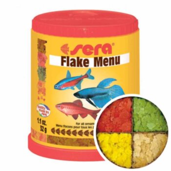 Корм для всех рыб 4 в 1 Sera Flake Menu 150 мл. Корм меню для рыб, 4 в 1. Четыре вида корма в одной банке, в виде хлопьев