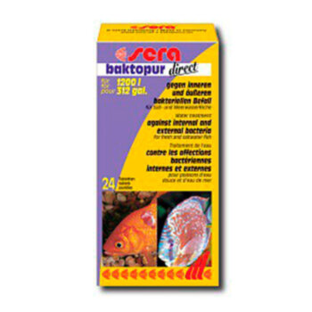 Лекарство для рыб Sera Baktopur Direct 24табл. Против бактериальных инфекций таких, например, как калумнариоз, плавниковая гниль, жаберная гниль | Дозировка: 1 таблетка на 50 литров воды.