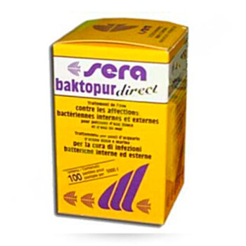 Препарат для рыб Sera Baktopur Direct 2000 табл. Против бактериальных инфекций таких, например, как калумнариоз, плавниковая гниль, жаберная гниль | Дозировка: 1 таблетка на 50 литров воды.
