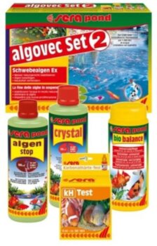 Набор против водорослей Sera POND ALGOVEC SET 2. Набор предназначен для удаления ПЛАВАЮЩИХ водорослей и включает в себя: sera kH-Test 15 мл, sera pond bio balance 550 г, sera pond algenstop 500 мл, sera pond crystal 250 мл. 