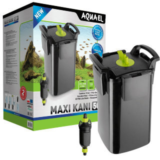 Фильтр внешний Aquael Maxikani 500 Внешний биологический фильтр Aquael Maxikani 500, для аквариума 350 - 500 литров. С регулировкой потока, флейтой и наполнителями. Готов к работе!