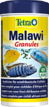 Корм Tetra Malawi Granules 250 мл. Гранулированный корм, содержащий смесь водорослей, тщательно отобранных в соответствии с потребностями всех травоядных цихлид.
