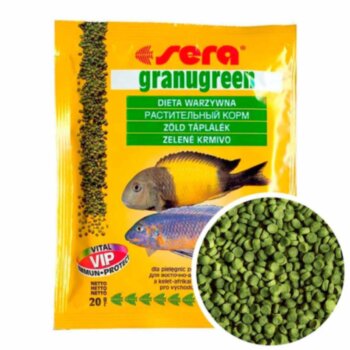 Корм для мелких растительноядных Цихлид Sera Granugreen, пакетик 20 г. Основной корм для мелких травоядных Цихлид