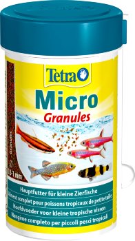 Корм Tetra Micro Granules 100 мл. Корм в гранулах для декоративных рыб с небольшими ртами, кормящихся в средних и нижних слоях воды.