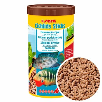 Основной корм для Цихлид Sera Cichlid Sticks, банка 1000 мл. Основной корм для всех видов Цихлид в виде палочек.