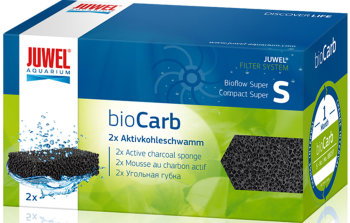 Губка угольная для аквариумного фильтра Juwel Super/Compact S (2 шт.) Угольная губка JUWEL абсорбирует вещества, вызывающие неприятный запах и помутнение, а также ядовитые соединения и обеспечивает кристальную чистоту воды в Вашем аквариуме.