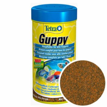Основной корм для Гуппи Tetra Guppy, банка 250 мл. Сбалансированный корм для всех видов гуппи в виде мелких хлопьев