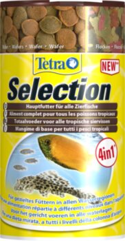 Корм Tetra Selection 100 мл. (4 вида корма) 4 вида корма с различными характеристиками погружения для целевого питания любых видов тропических рыб во всех слоях воды.