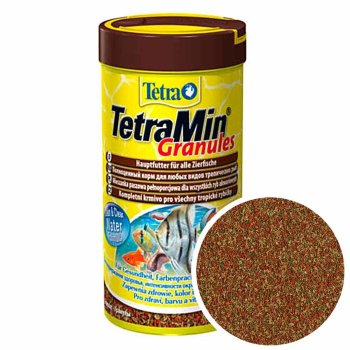 Основной корм для всех рыб Tetra Min Granules, банка 250 мл. Основной, ежедневный корм для всех видов аквариумных рыб в виде гранул.
