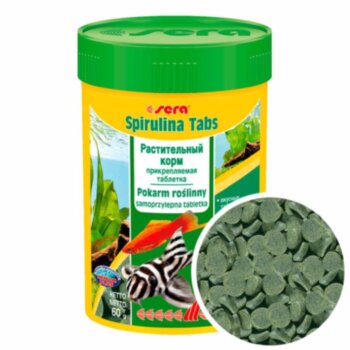 Растительный корм для всех рыб Sera Spirulina Tabs 100 мл. Растительный корм для всех рыб с высоким содержанием спирулины, состоящий из таблеток