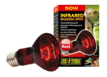 Лампа INFRARED BASKING SPOT 50Вт Exo Terra Повышает общую температуру воздуха в террариуме, создает инфракрасное излучение.