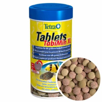 Корм для сомов Tetra Tablets Tabi Min XL, банка 250 мл. Основной корм для крупных видов сомов, содержит креветки для улучшенного вкуса