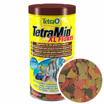 Основной корм для крупных рыб Tetra Min XL Flakes, банка 1000 мл. Основной, ежедневный корм для больших рыб в виде крупных хлопьев для рыб с большим ртом