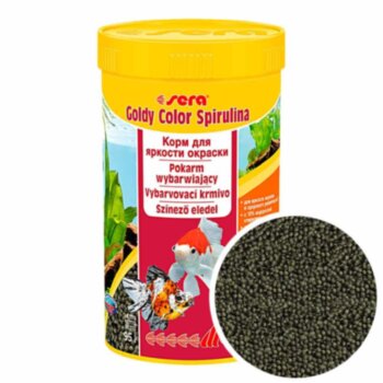 Корм для золотых рыб Sera Goldy Color Spirullina, банка 250 мл. Корм для яркости окраски золотых рыб с спирулиной