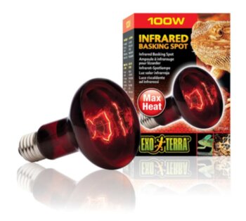 Лампа INFRARED BASKING SPOT 100Вт Exo Terra Повышает общую температуру воздуха в террариуме, создает инфракрасное излучение.