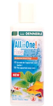 Добавка Dennerle All in One! Elixier 100 мл. Комплексный препарат для ухода за аквариумом, идеально подходит для начинающих аквариумистов. Содержит 12 важных компонентов: