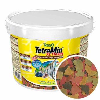 Основной корм для крупных рыб Tetra Min XL Flakes, ведро 10 л. Основной, ежедневный корм для больших рыб в виде крупных хлопьев для рыб с большим ртом