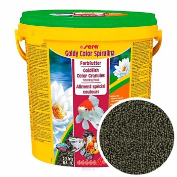 Корм для золотых рыб Sera Goldy Color Spirullina, ведро 10 л. Корм для яркости окраски золотых рыб с спирулиной