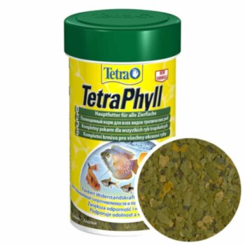 Корм для растительноядных рыб Tetra Phyll, банка 100 мл. Основной, корм для растительноядных рыб в виде хлопьев.