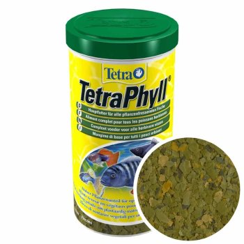 Корм для растительноядных рыб Tetra Phyll, банка 1000 мл. Основной, корм для растительноядных рыб в виде хлопьев.