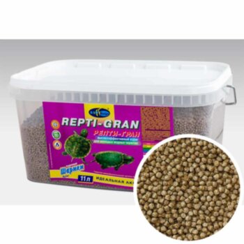 Корм для водных черепах Биодизайн Репти Гран, ведро 11л/4000г. Основной корм для водных черепах в виде плавающих гранул. Для ежедневного кормления молодых водных черепах.