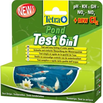 Тесты для пруда TetraPond Quick Test 6in1 Набор экспресс-полосок для быстрой проверки показателей качества прудовой воды: pH, GH, KH, NO2, NO3, CL